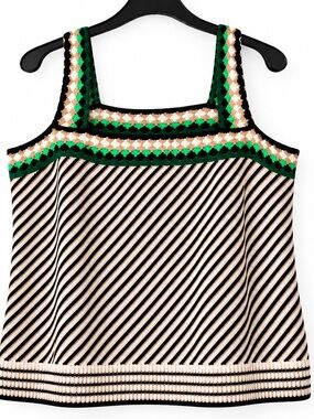NWT Lane Bryant Plus Size 22/24 Crochet Knit Tank Top Green Beige Black